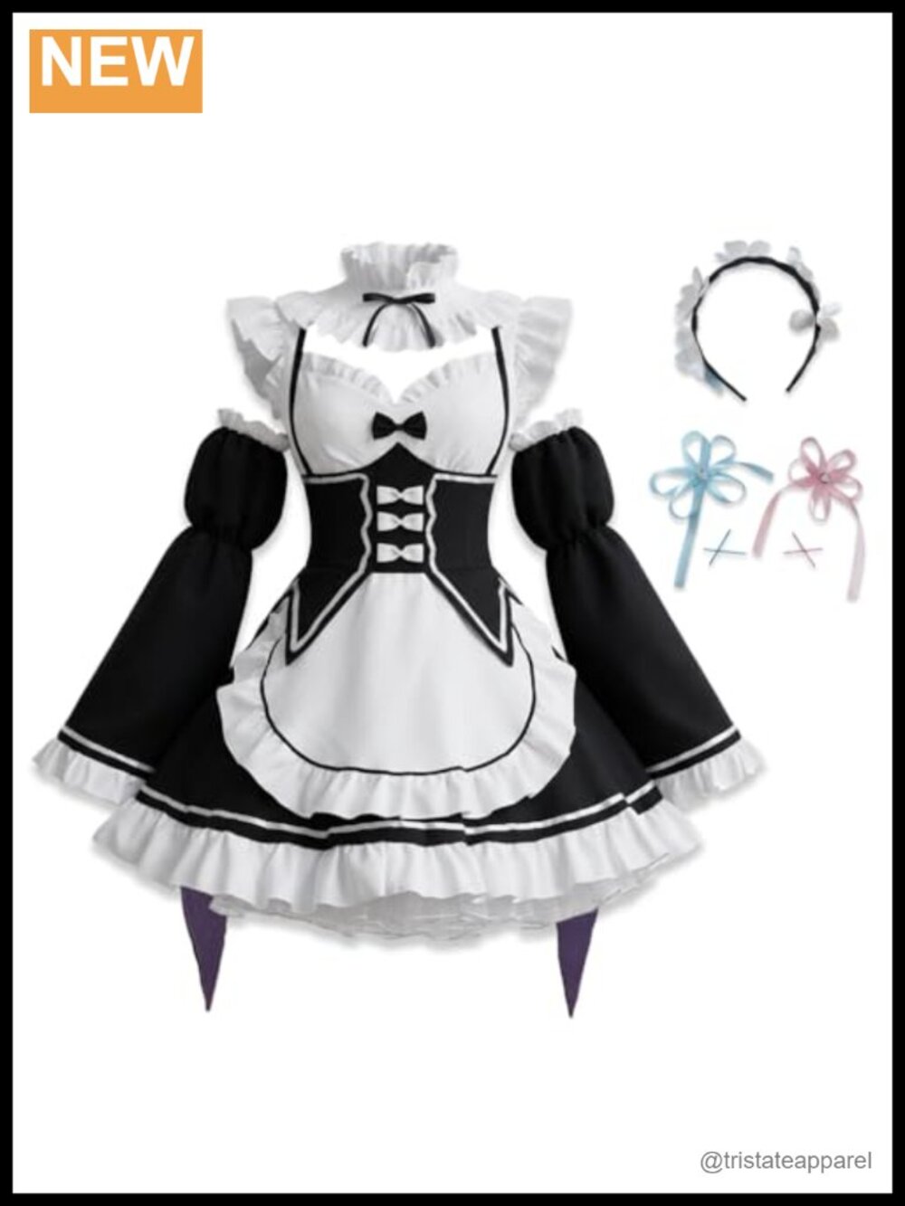 Anime Cosplay Lolita Maid Dress Set with Socks Headwear Adult Costume
